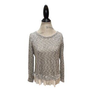 Clu + Willoughby Gray & White Sparkle Layer-Look Ruffled Tie Back Knit Top L